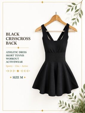 Black Crisscross Back Athletic Dress Skort Tennis Workout Activewear Size M